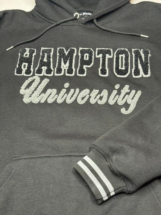 Hampton University Black and Gray Chenille Hoodie