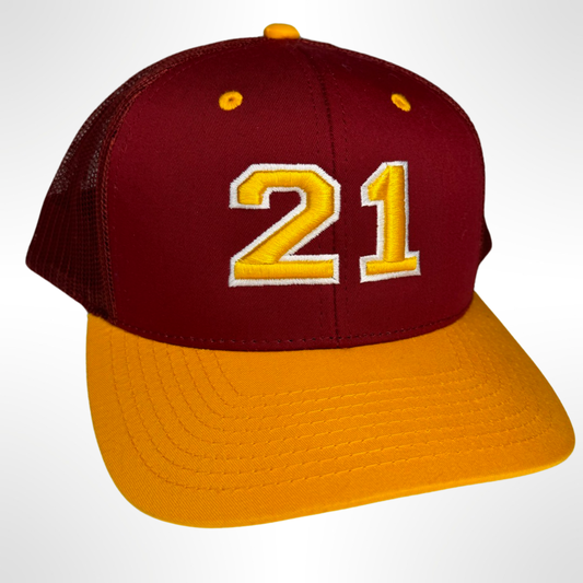 21 Tribute Hat - Burgundy & Gold